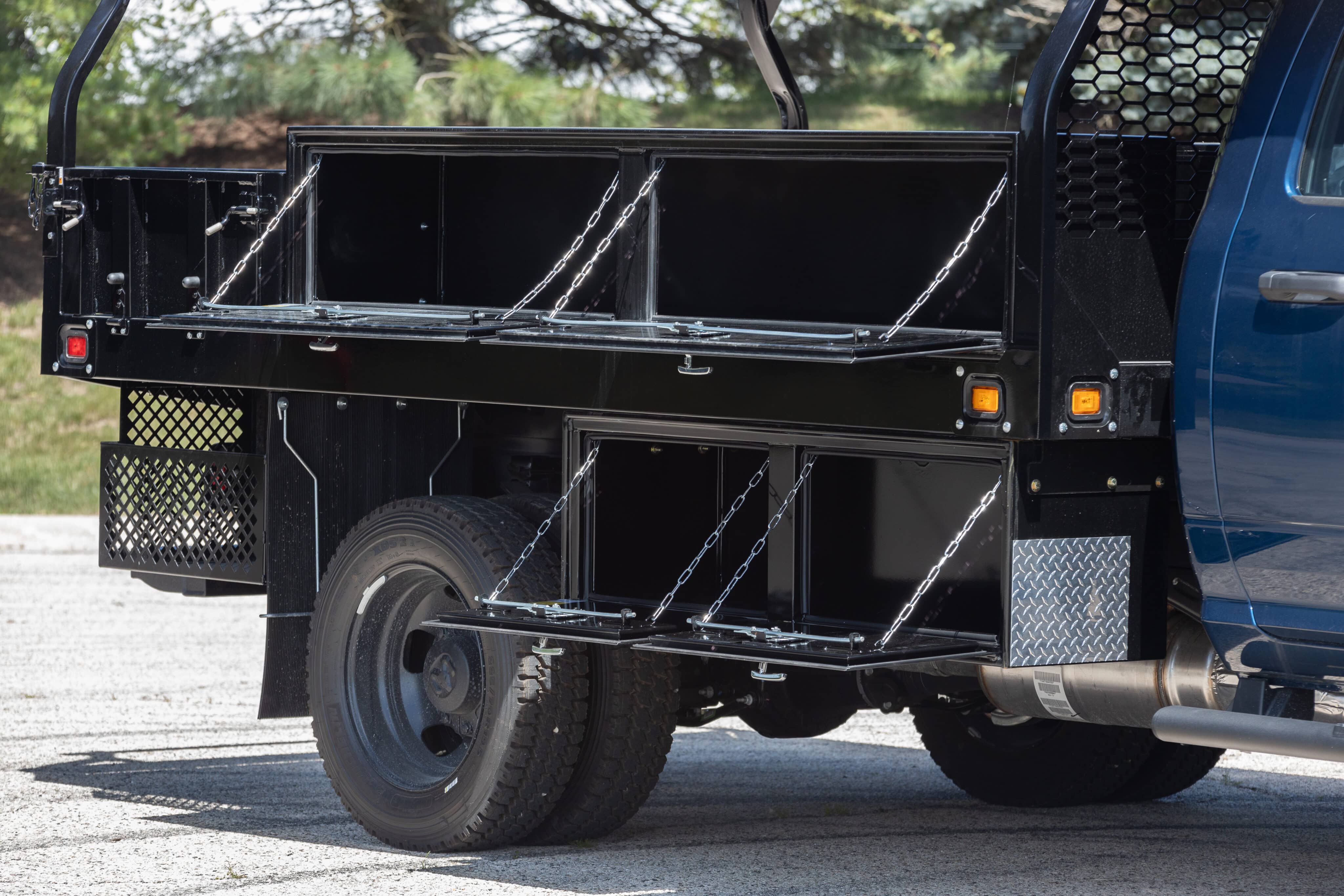 knapheide custom contractor platform truck body compartments up close