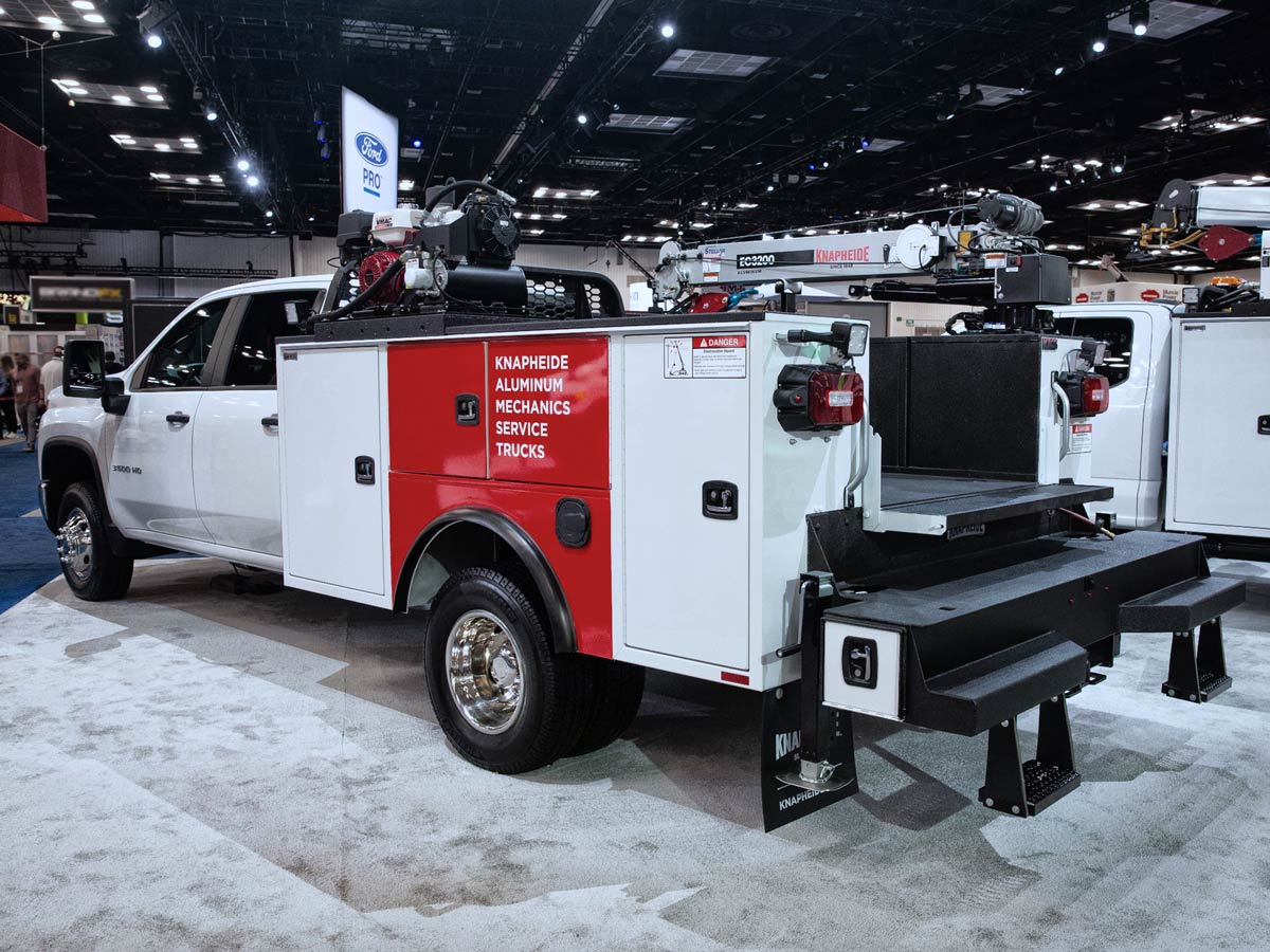 Aluminum KMS16 Mechanic Service Truck NTEA Work Truck Show 2025 Rear Streetside Corner Treated